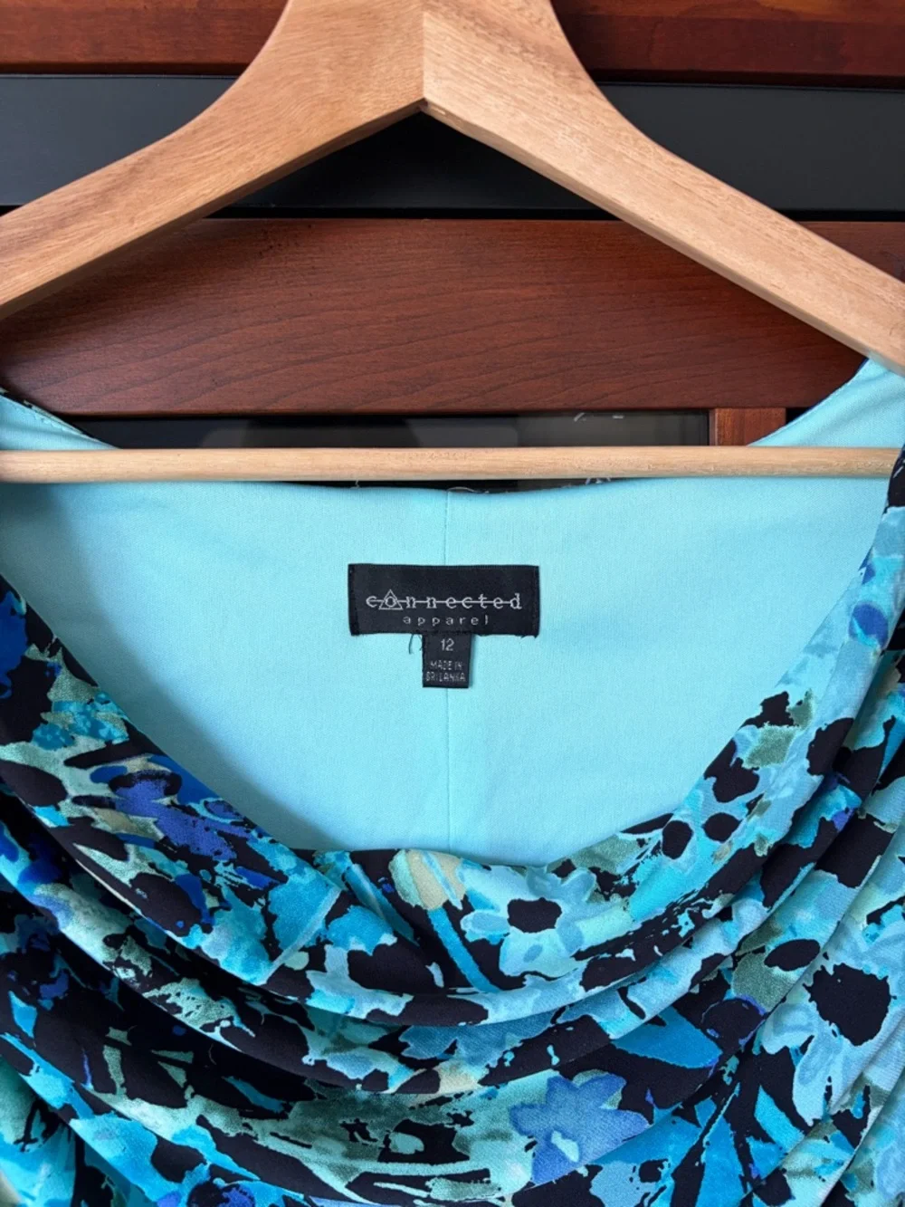 connected apparel Blue Floral Cowl Neck Midi Dress - Picture 3 of 5